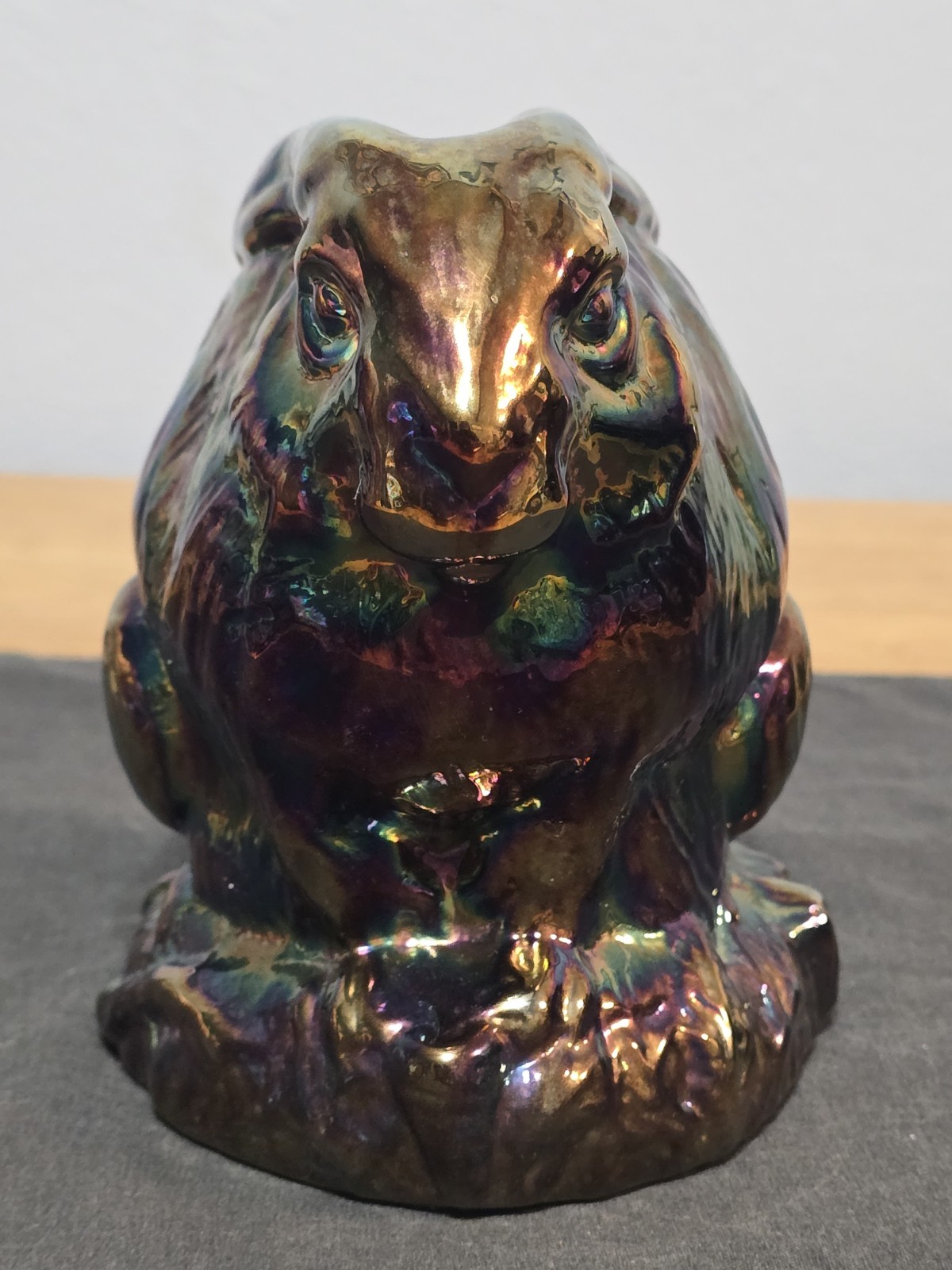 Fenton Amethyst Carnival Glass Rabbit Figurine Model #5174 Oil Slick Look