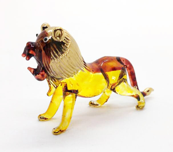 Miniature Dollhouse Animals Lion figurines Glass Blown Toy Zoo Kid Collectible