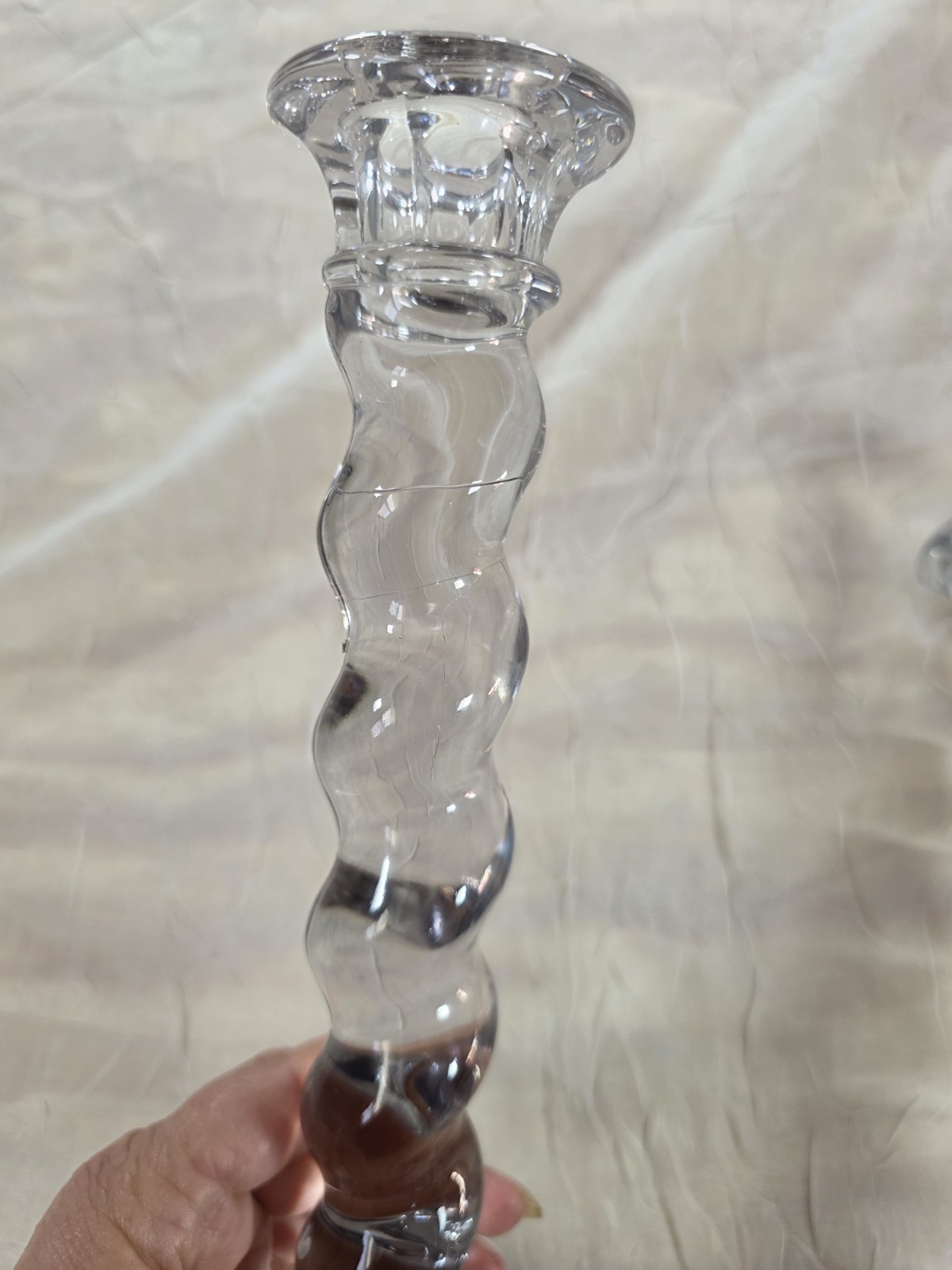 2 Vintage Glass Candlestick Spiral Twist Rope Long Stem Candle Holder Art Deco
