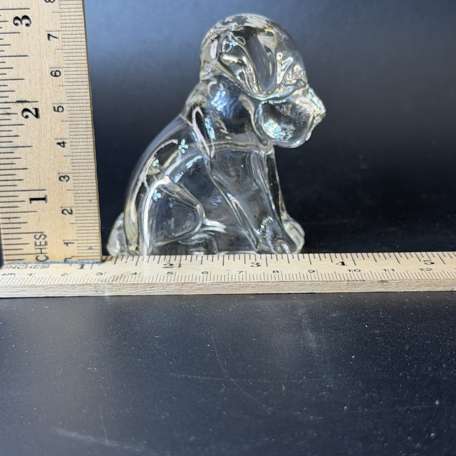 1940s Vintage Glass Dog Figurine Bulldog Federal Mold Heavy 3″x2″ hollow