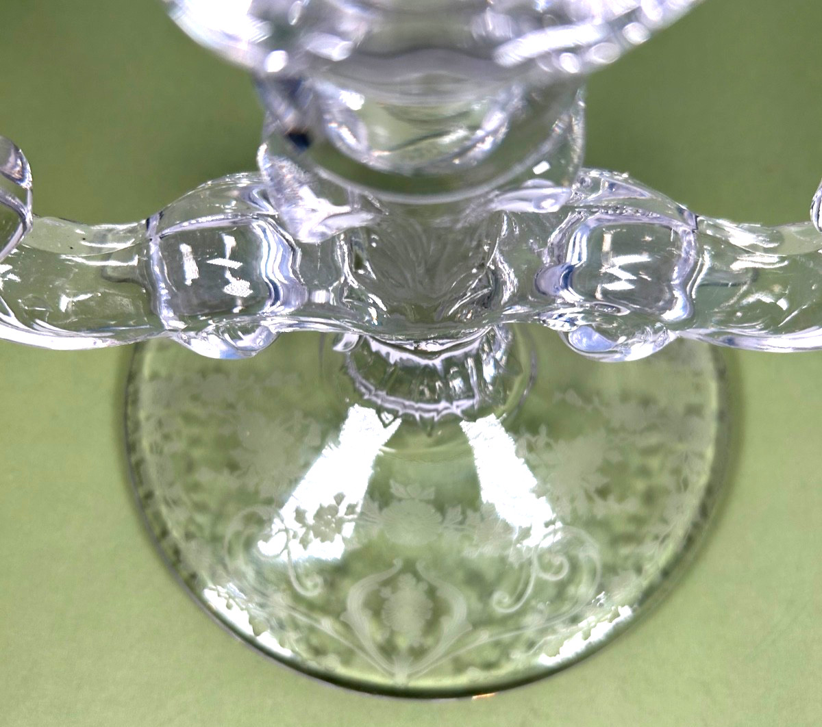 Cambridge DIANE ETCHED Glass Triple Light Taper Candle Holder Cande Stick