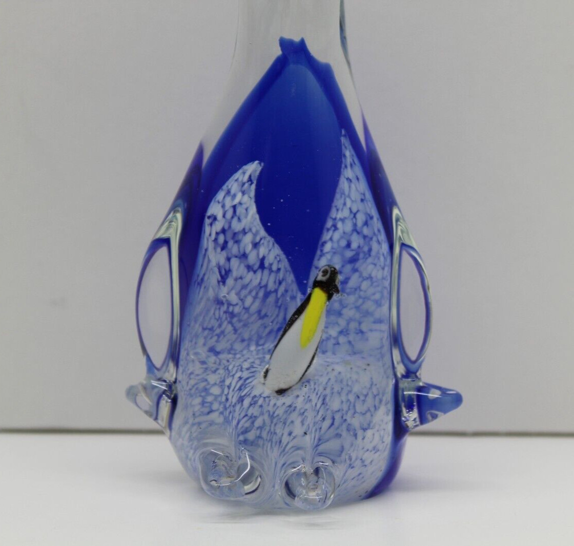 Penguin Art Glass Paperweight 3-D Figurine Cobalt Blue Clear4 Inches