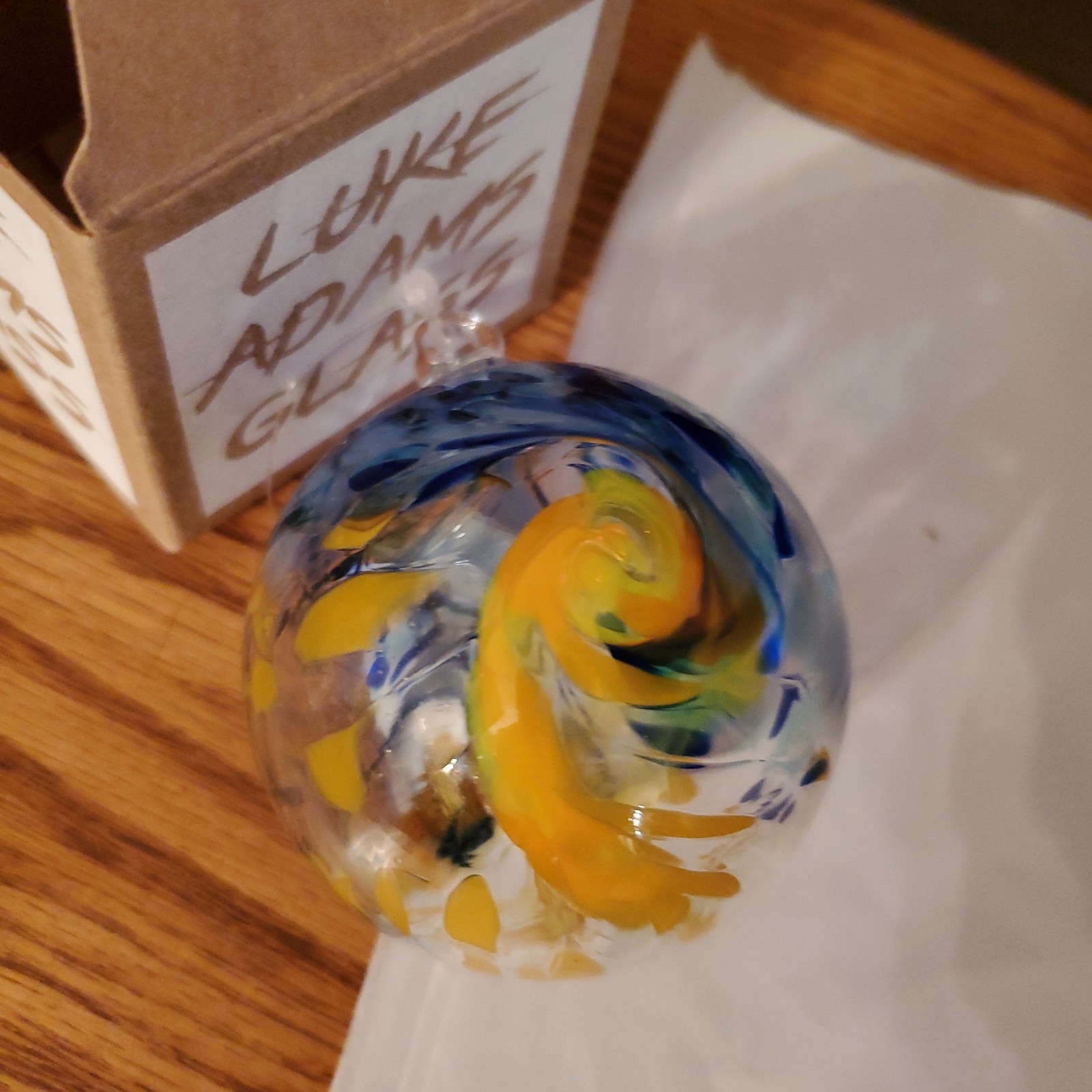 NIB Luke Adam Studio Art Glass 4″ Wishing Ball Ornament One Starry Night