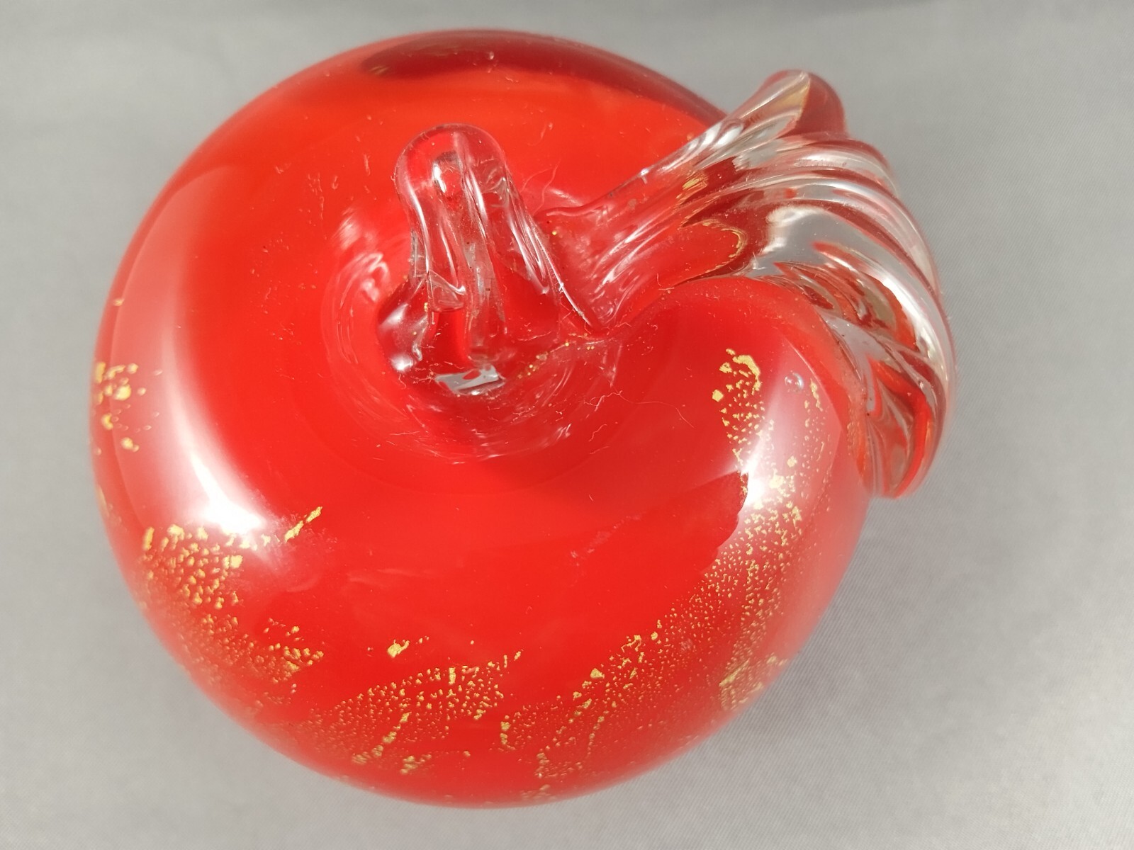 Glass Apple Paperweight Red and Gold 1.3 lbs