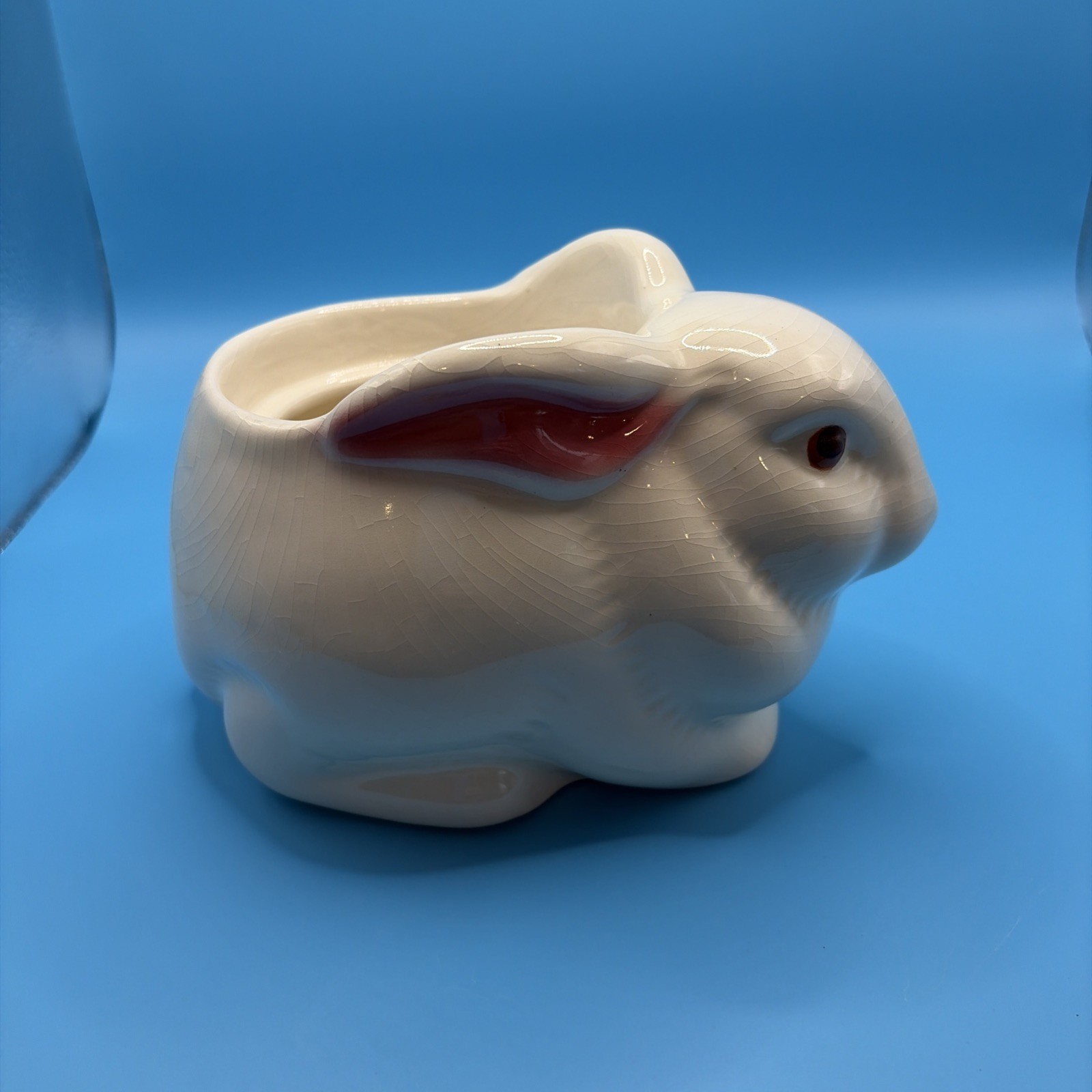Vintage Avon White Bunny Rabbit Planter Ceramic Pink Ears Easter Decor