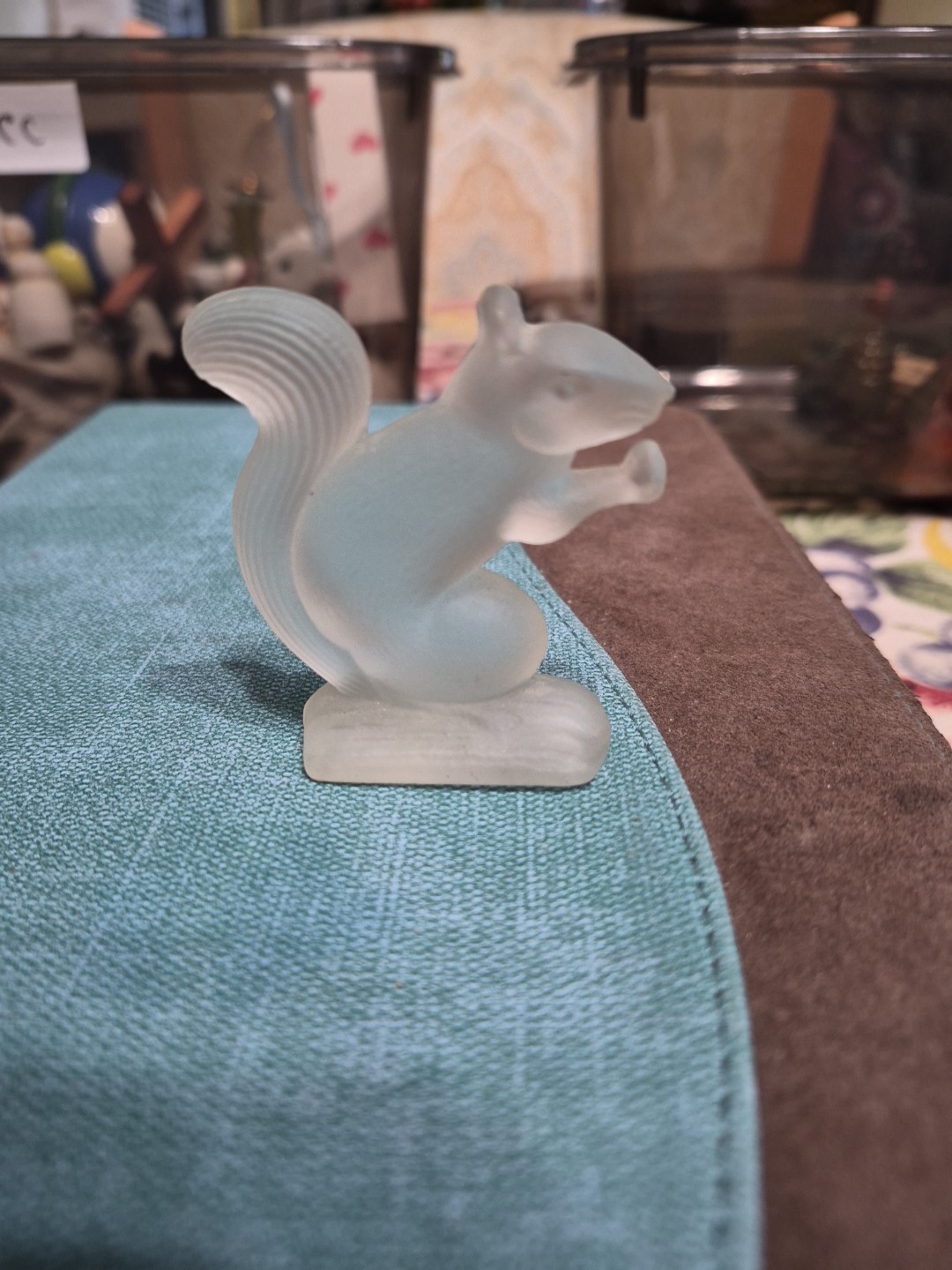 Frosted Glass Squirrel Figurine Mini Woodland Animal Paperweight Decor