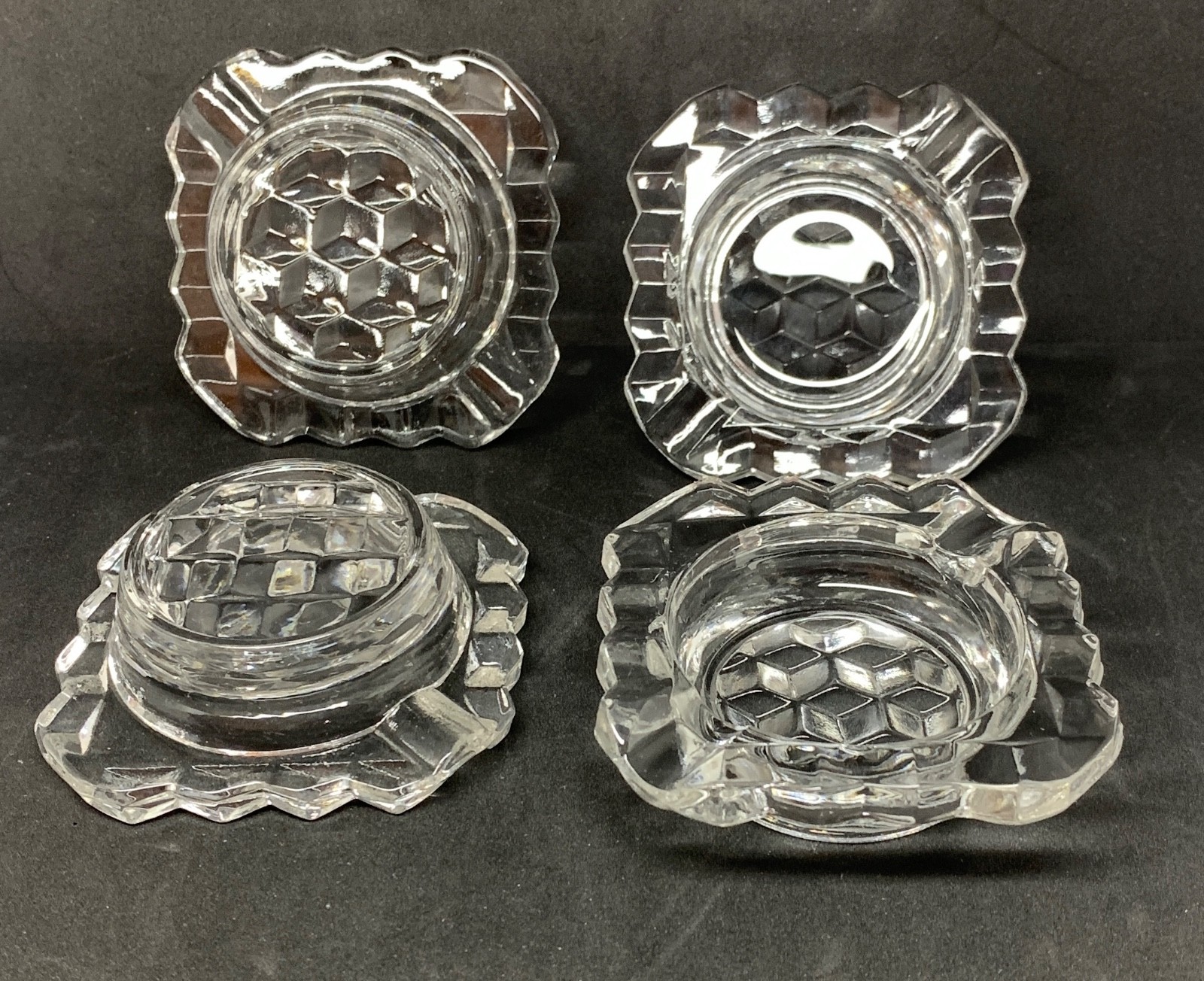 Set of (4) “Fostoria American FA2056 3-inch square ashtrays~ ashtrays only