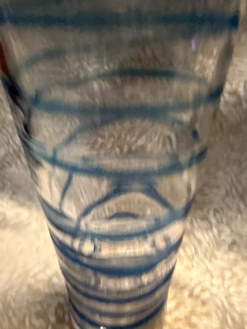 Blenko Art Glass Vase Hand Made Clear Glass With Sapphire Blue Spiral 11″ Tall