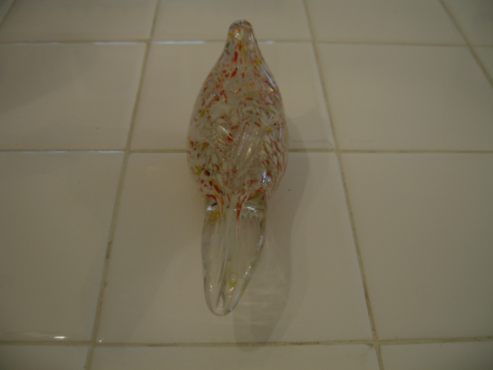 Beautiful Orange And Yellow Splatter Art Glass Bird Paperweight