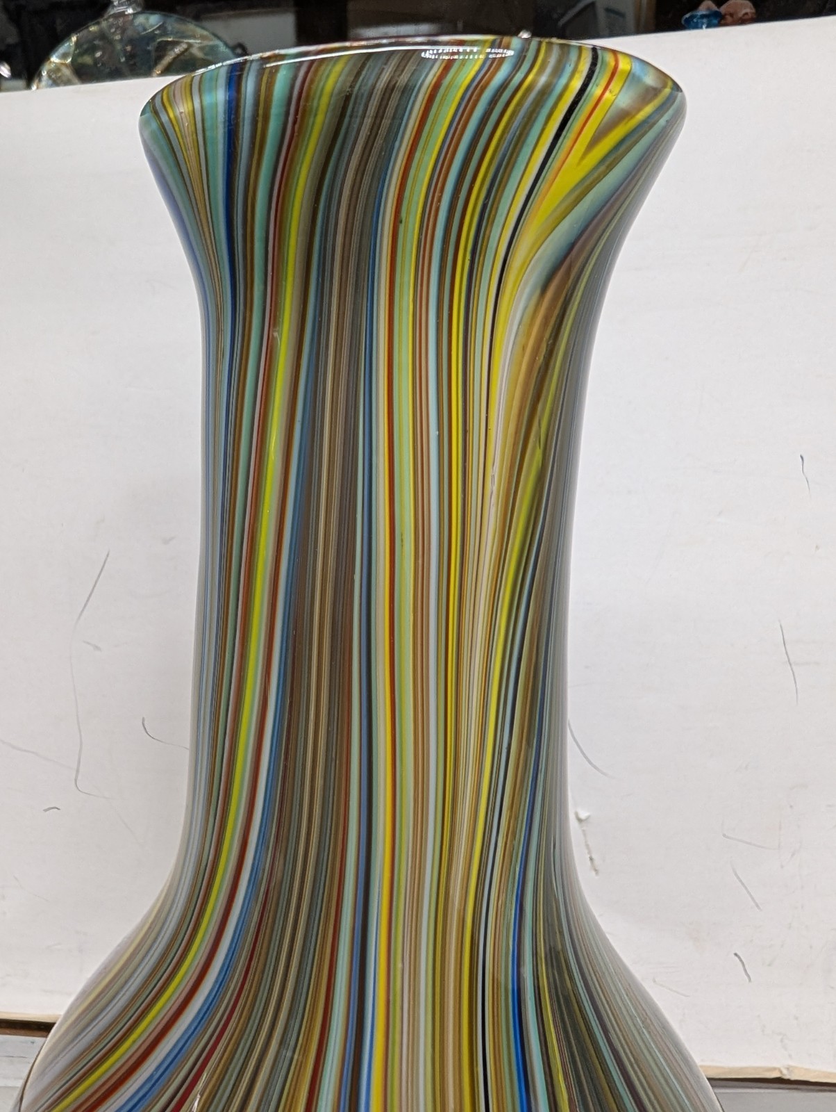 Multi-Colored Swirl Glass Vase -Colorful Striped Filegrana Technique 13 1/2 Tal