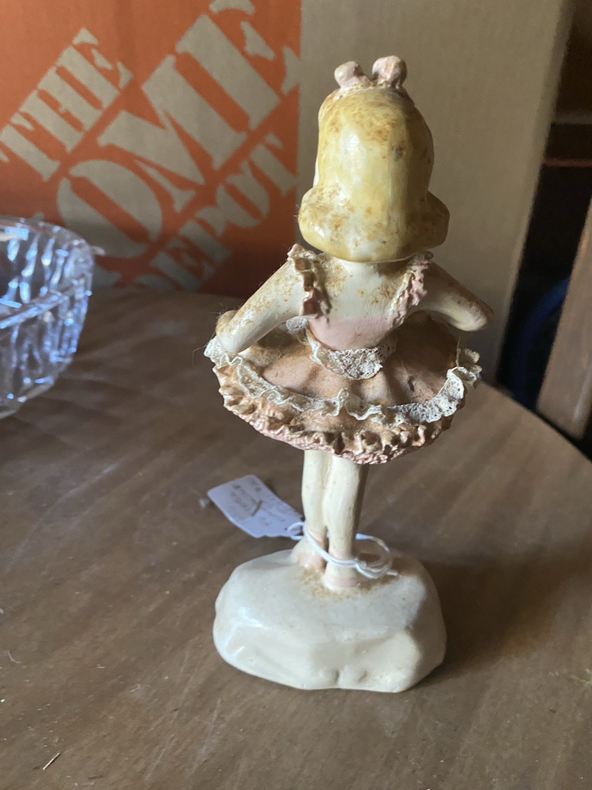 Ceramic Ballerina Figurine Ballet Theme Pink Dress Blonde Hair White Base