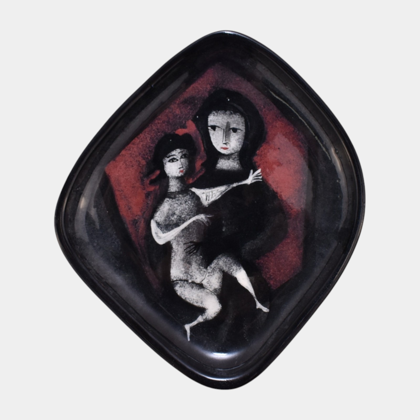 Pillin Studio Mid Century Modern Art Pottery Black Ceramic Woman And Child Tray