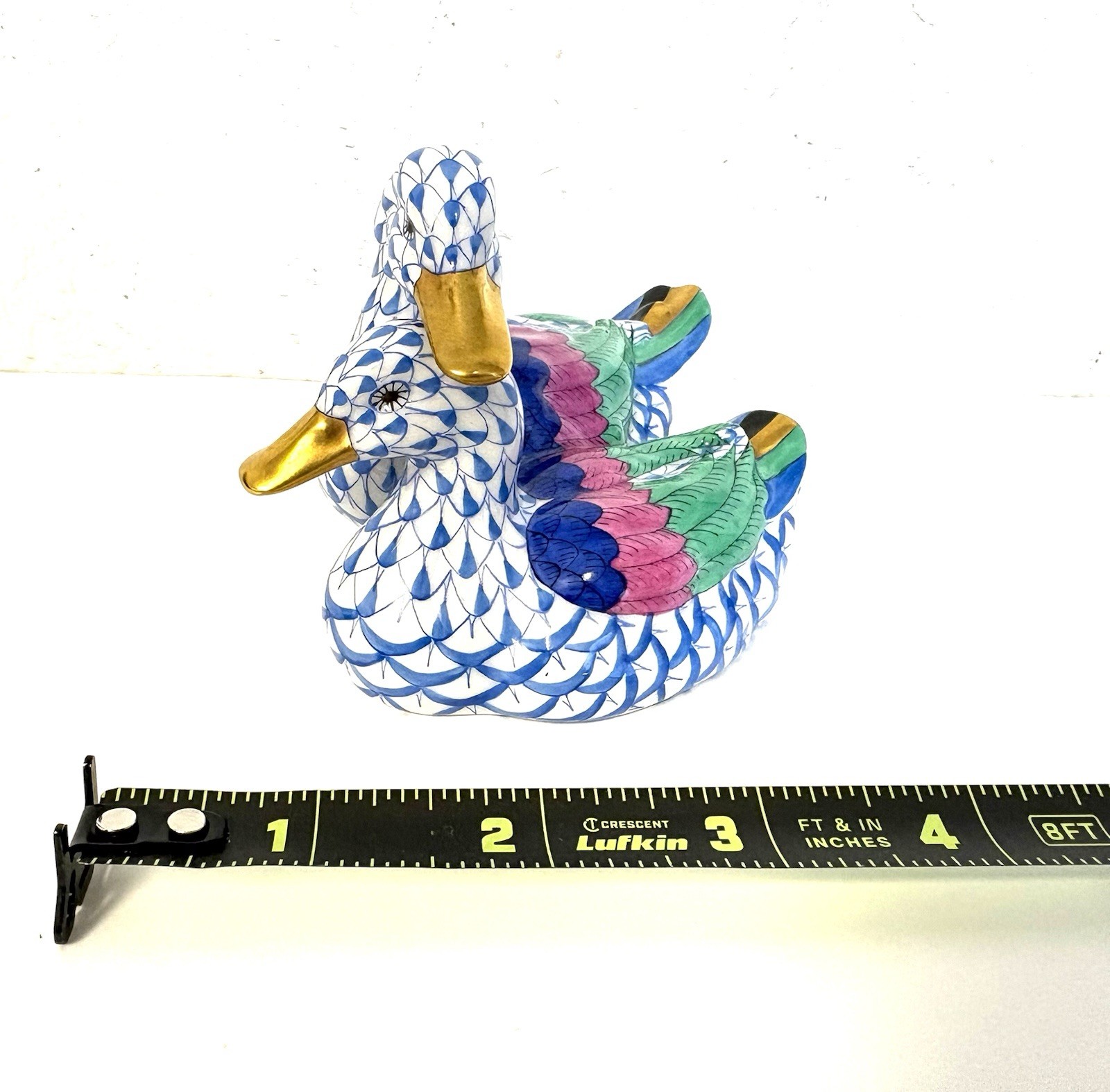 Herend Porcelain Hand Painted Blue Fishnet Pair Of Ducks – mint condition