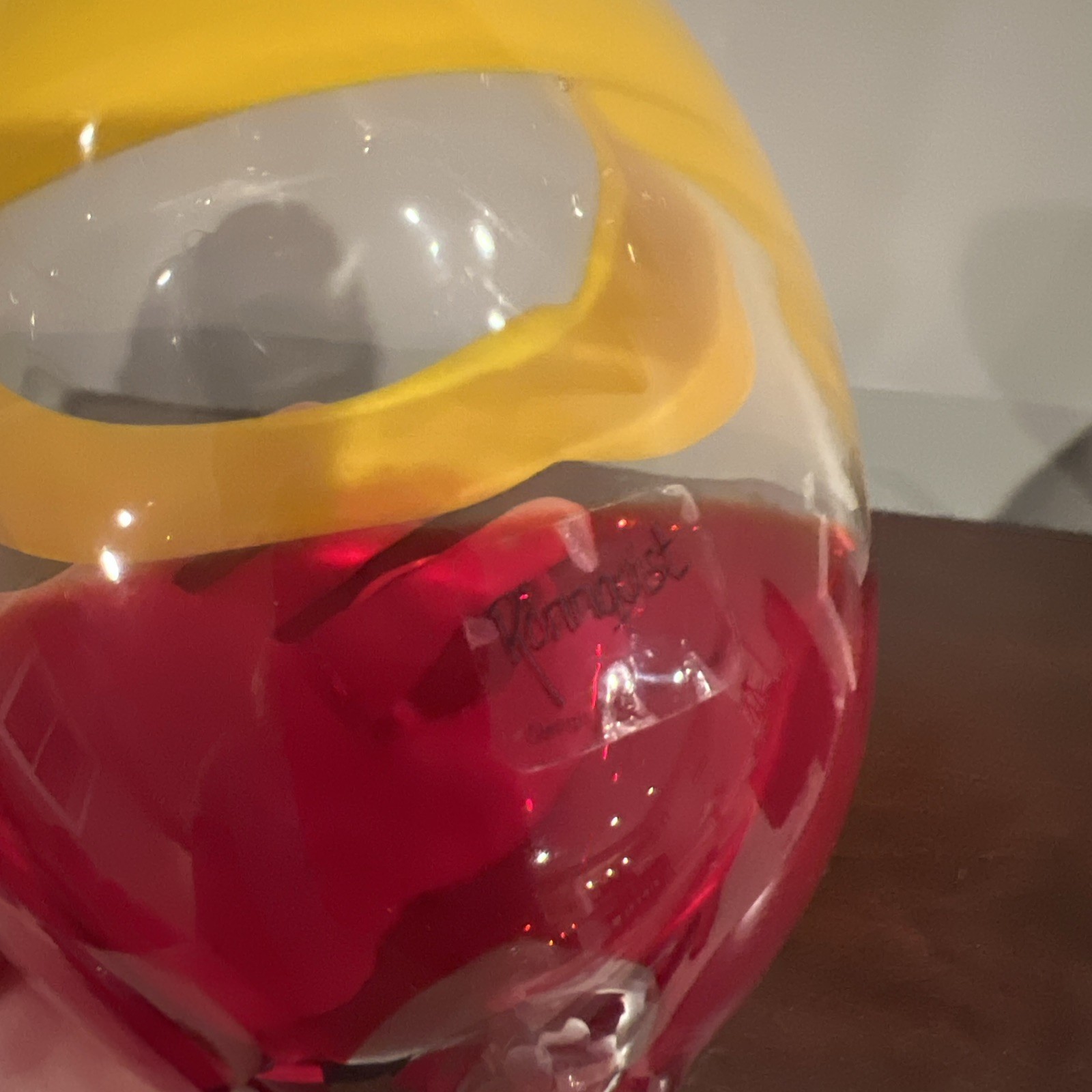 Handblown glass sculpture by Swedish artist Björn Gustav Rönnqvist Red/Yrllow