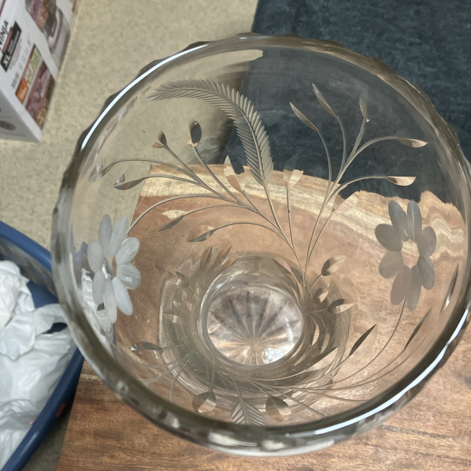 Gorgeous Mckee corset vase 12” Lead Crystal Wheel Cut Floral & Wheat Motif.