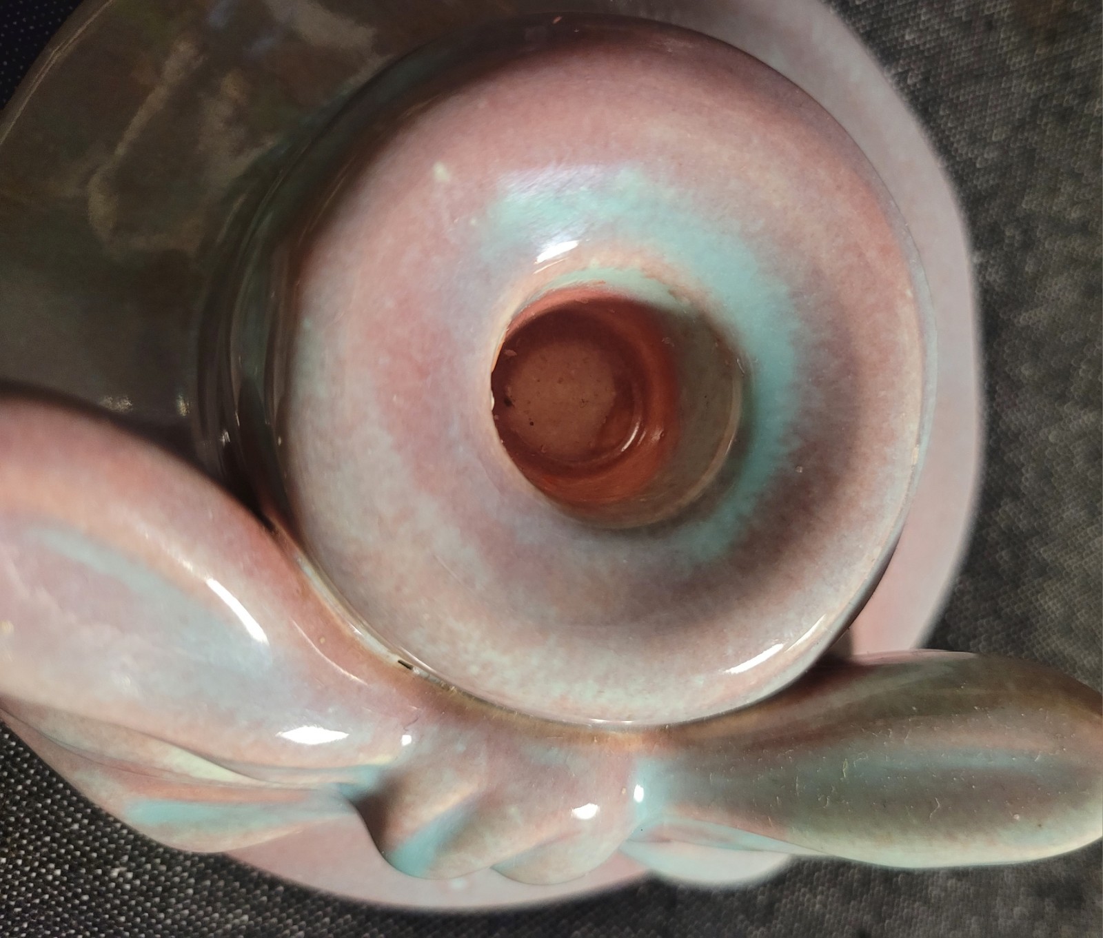 Vintage Cottage Pottery #454 Pair Of Bow Candle Holders Candlestick Blue Pink