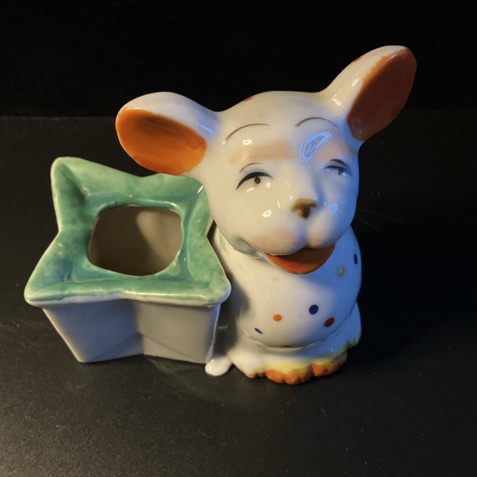 Vintage Ceramic “Mouse” Figurine Polka Dot Animal Japan Glossy 3 Inch