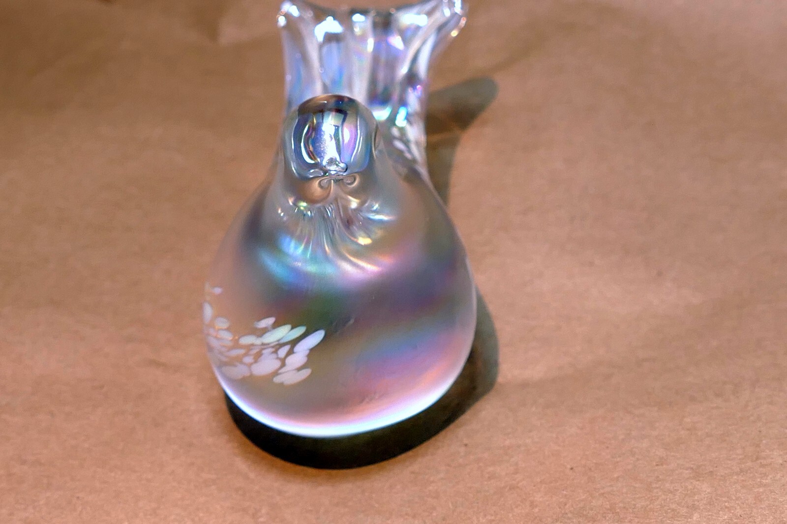 Silvestri Rainbow Snow Bird Figurine Iridescent Art Glass Matte Finish