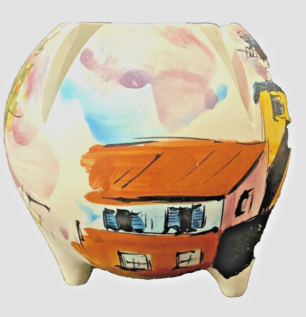 Italian Mid Century Hand-Painted Ceramic Sphere Footed Vase 4.5″ Tall Bowl