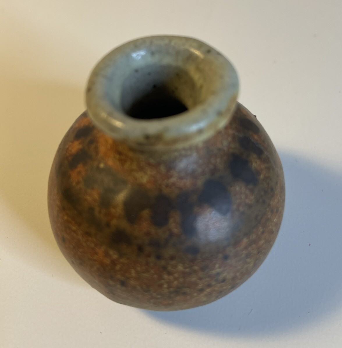 Vtg 1983 Clay Art Pottery Vase Pot Brown Matte Finish Signed 2.25 Inches Tall