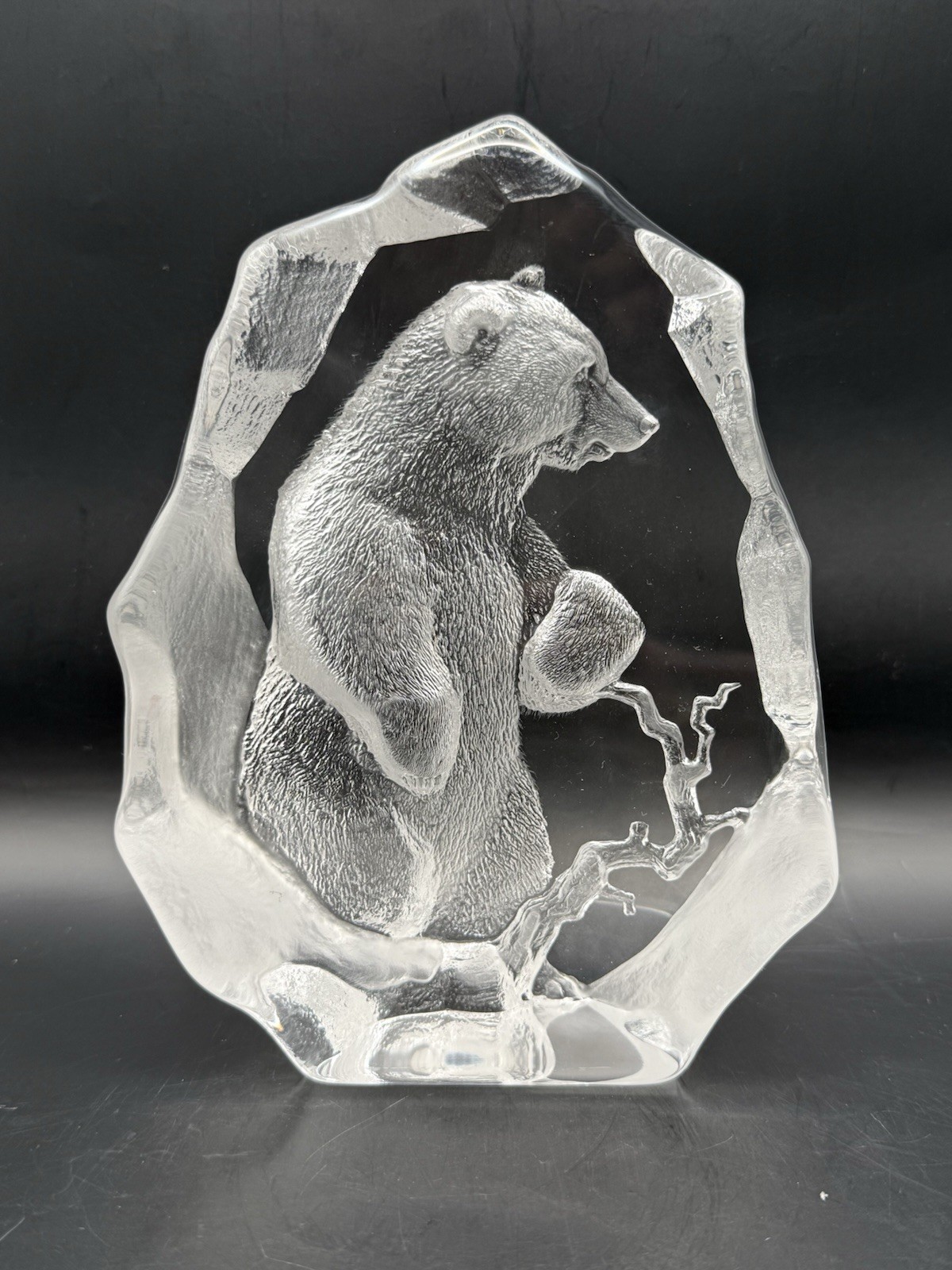 Mats Jonasson Crystal Bear Sculpture Sweden Signed Wildlife Glass 8”