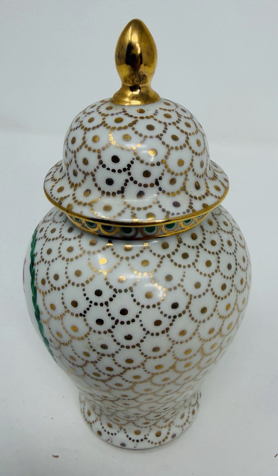 Erphila Germany Lidded Ginger Jar Gold Scale Floral Porcelain
