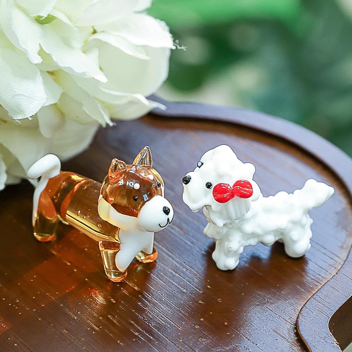 5 Piece Hand Blown Glass Figurines Mini Dog Statue Includes Dachshund, Beagle…