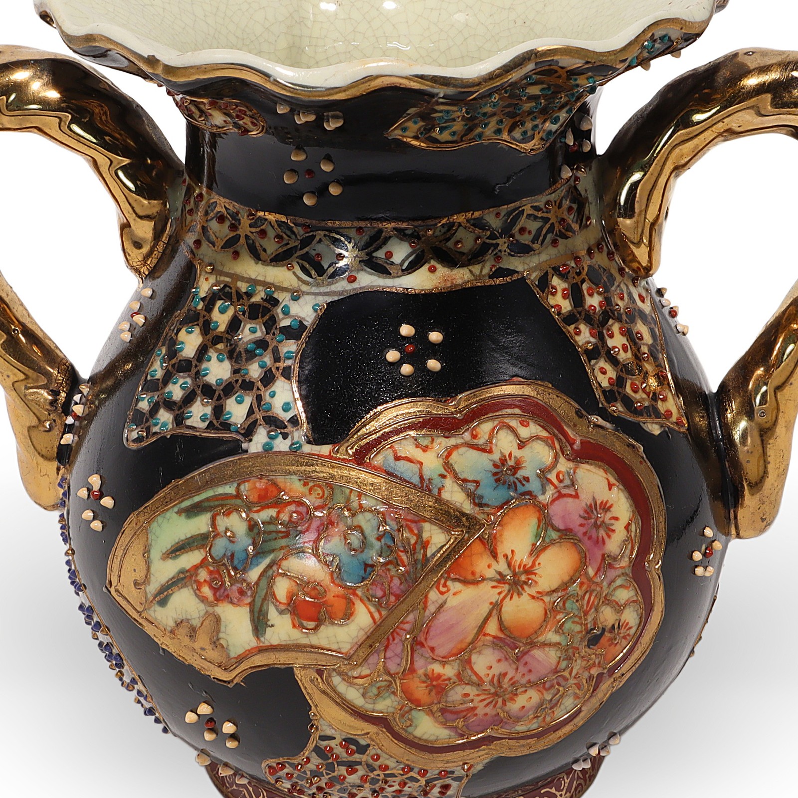 Japanese Satsuma Ware Vase – Meiji Era Pottery – Gold Detailing