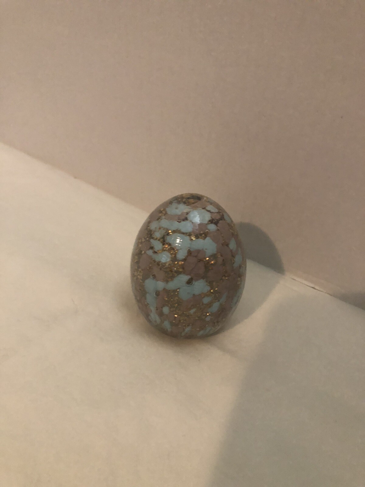 Art Glass Egg Like Maduro Brown Glitter Paperweight Display