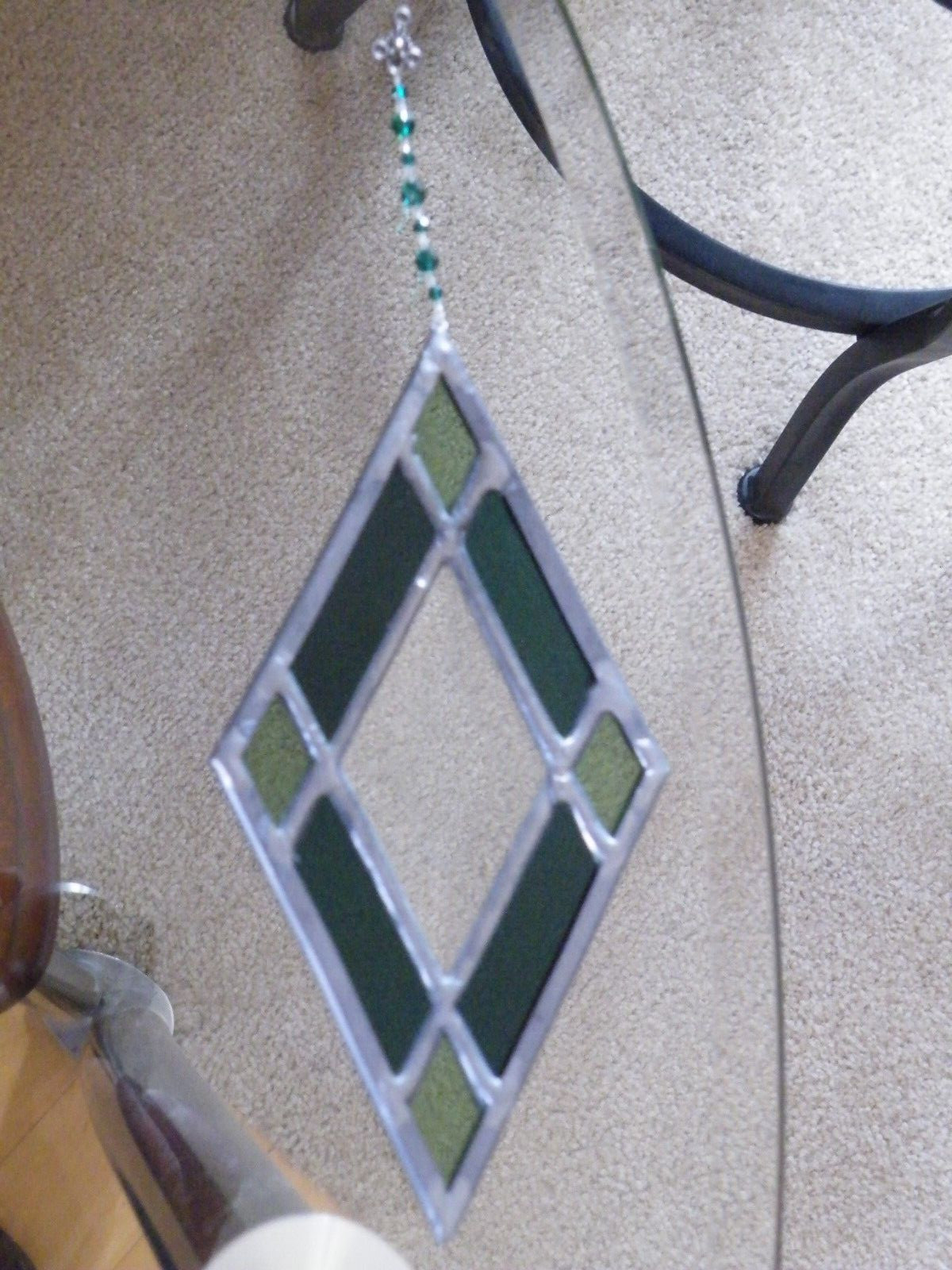 Stained Glass Diamond Shaped Art Glass Sun Catcher 7-3/4″ x 4″ FREE SHIP
