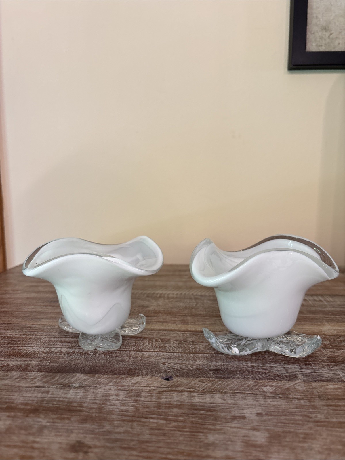 Art Glass White Lily/Lotus Flower Votive Easter Decor Candle Trinket Dish Bowl