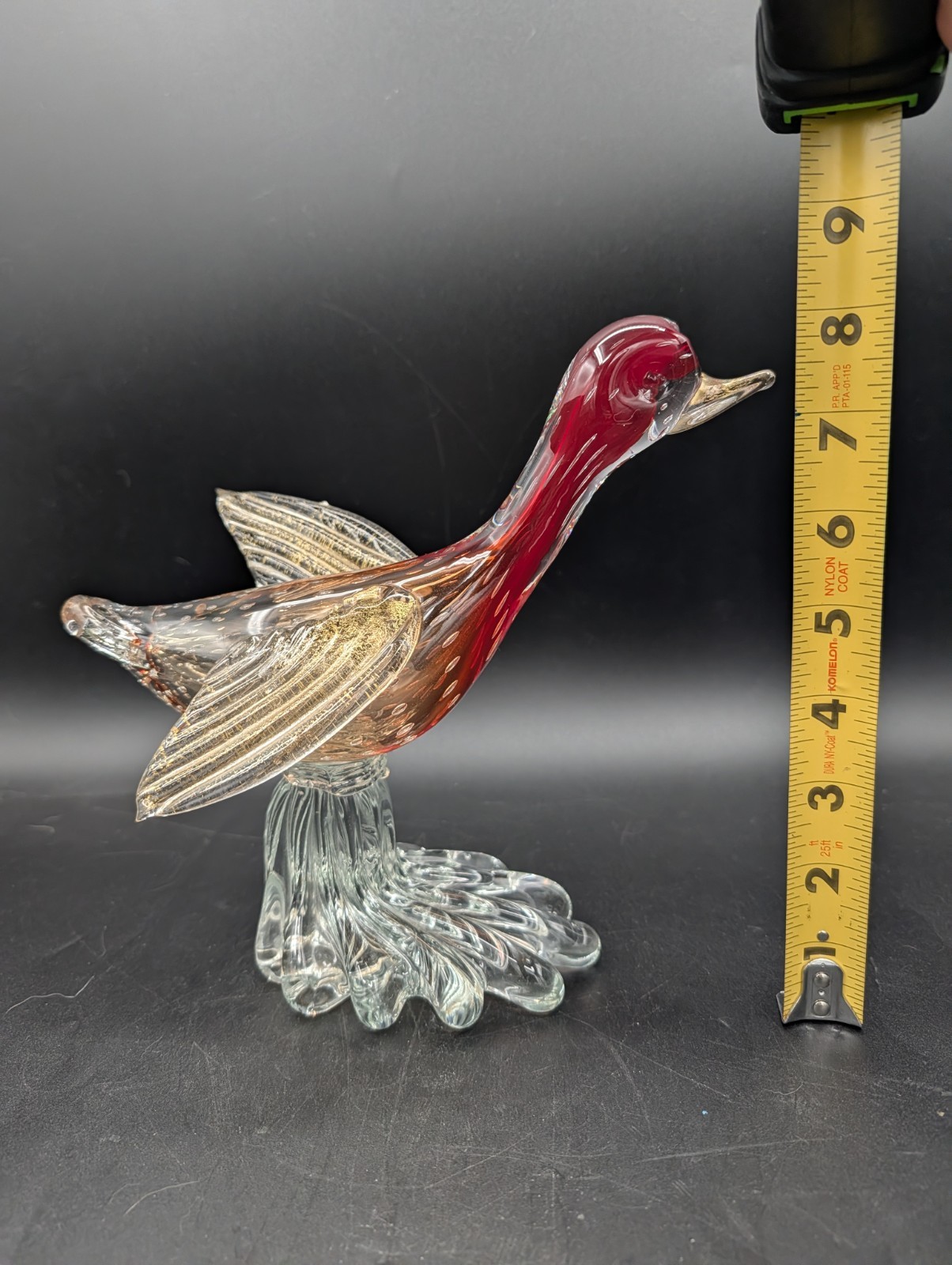 Vintage MCM AVEM Murano Art Glass Bullicante Red flying duck gold Flag Figurine
