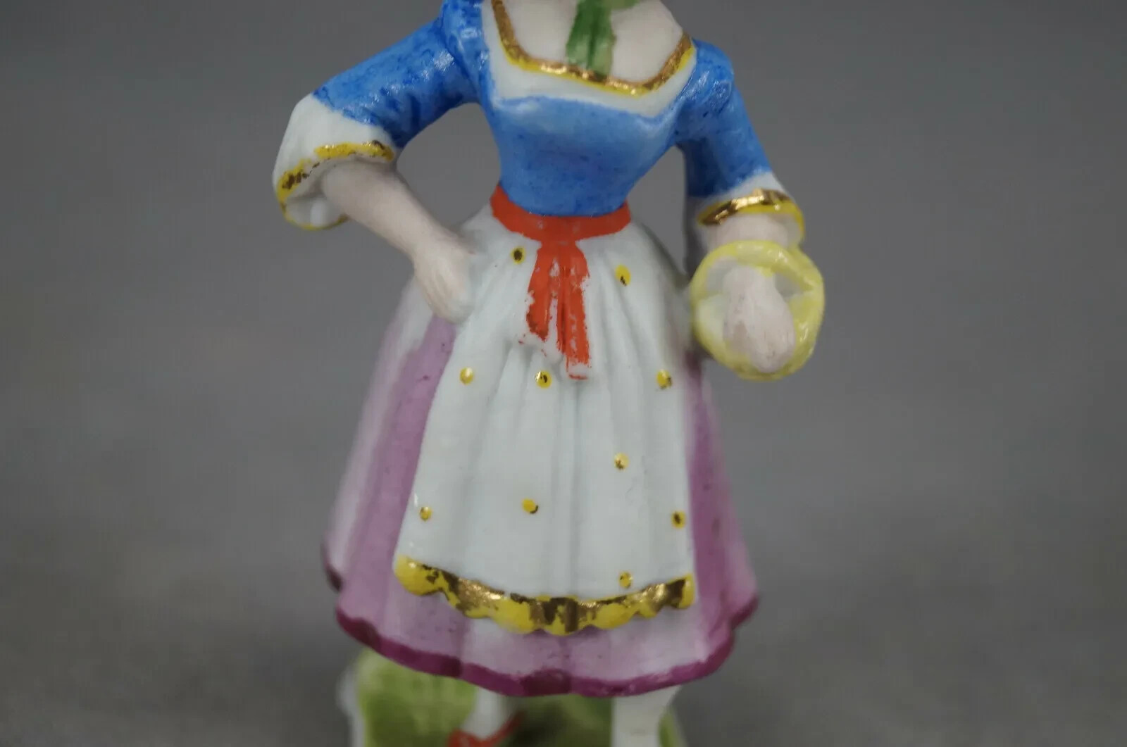 19th Century Hand Painted Continental Porcelain Miniature 3 1/8 ” Lady Figurine