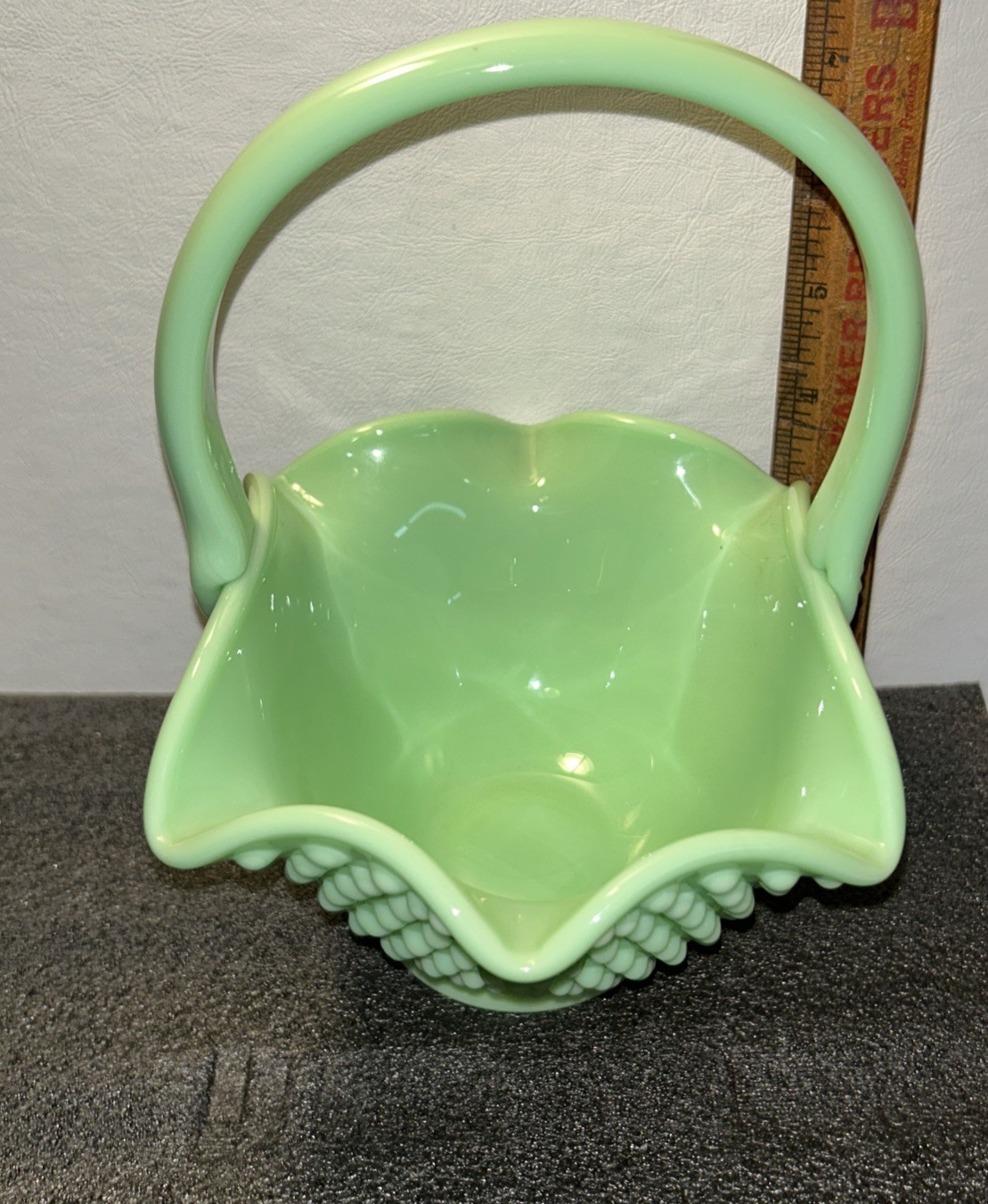 L.E. Smith Jadeite Hobnail Basket Original Excellent Condition
