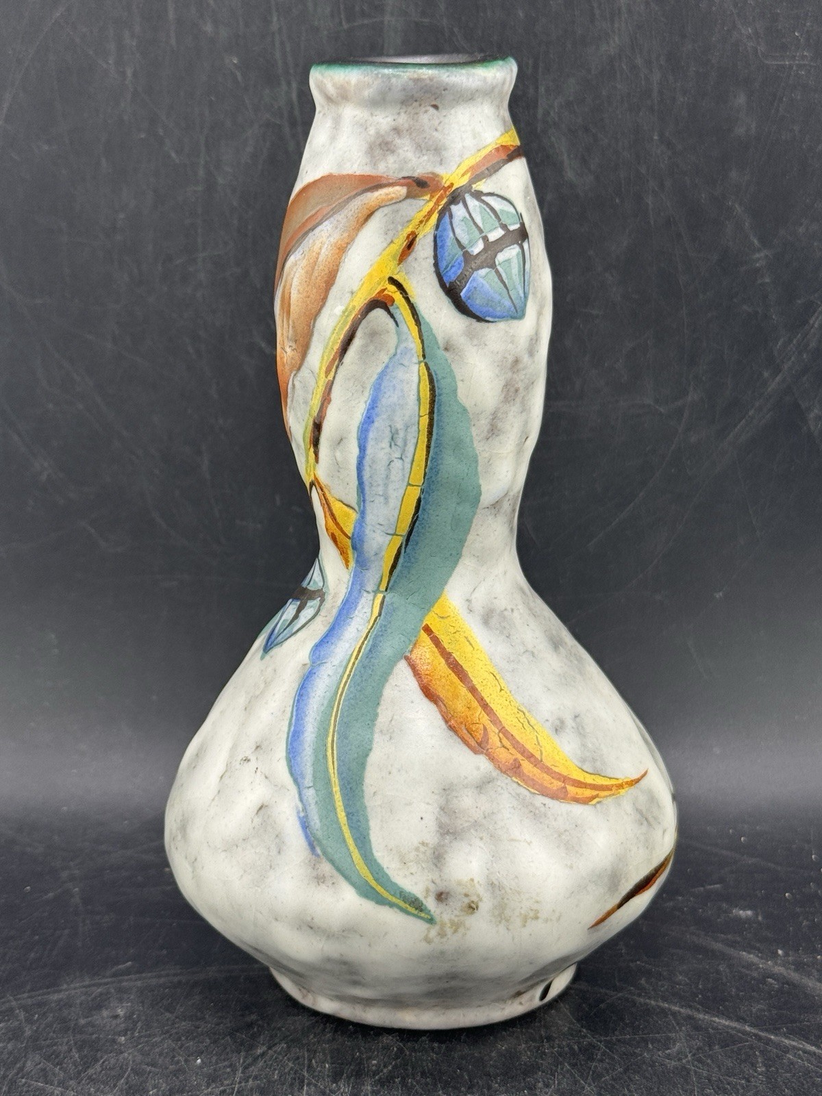 Louis Dage signed Bud Vase ~ French 1920s Art Nouveau Small Base Rim Chip