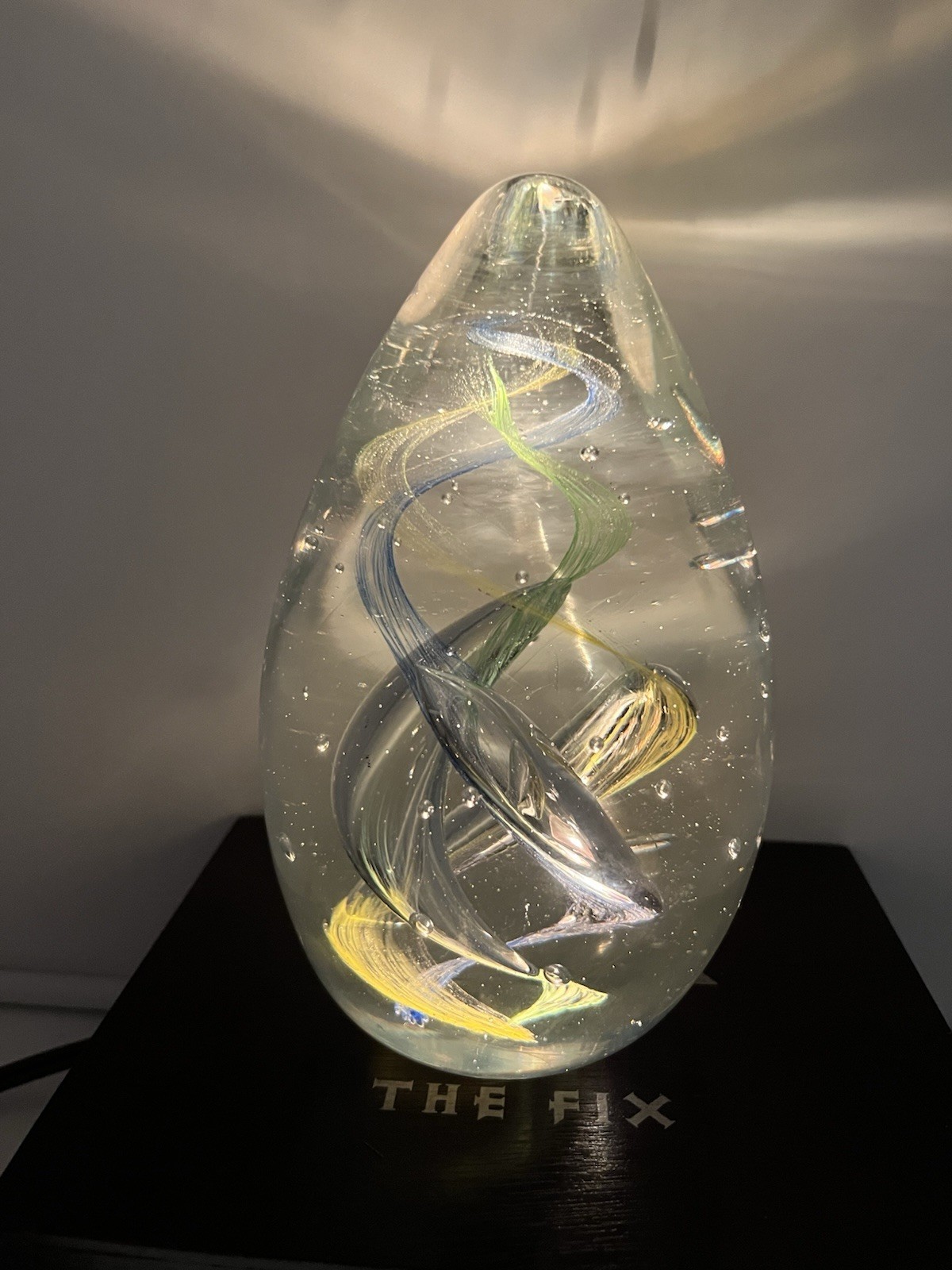 Vintage Art Glass Egg Shape Paperweight On Homemade Cigar Lamp Box Works As Is