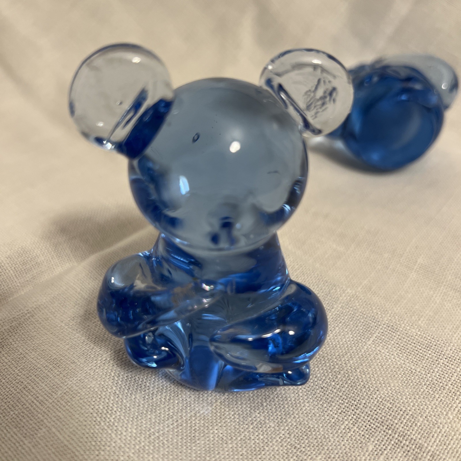 United States Commemorative Fine Art Gallery COBALT BLUE Glass BEAR 3” Pair