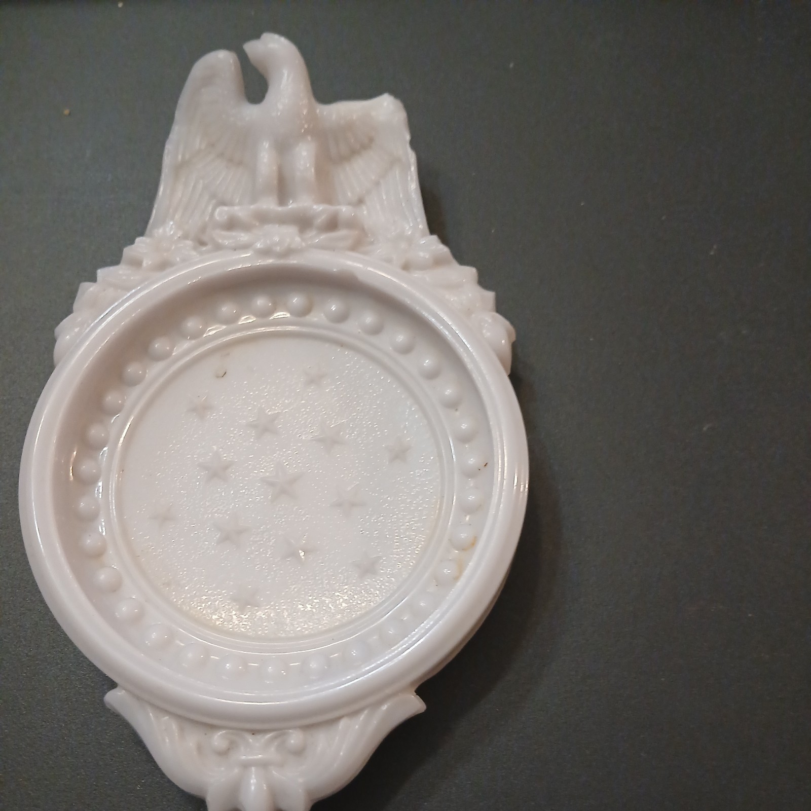 Imperial Milk Satin Glass Federal Eagle Ashtray – Vtg 1950 Candlewick 1776