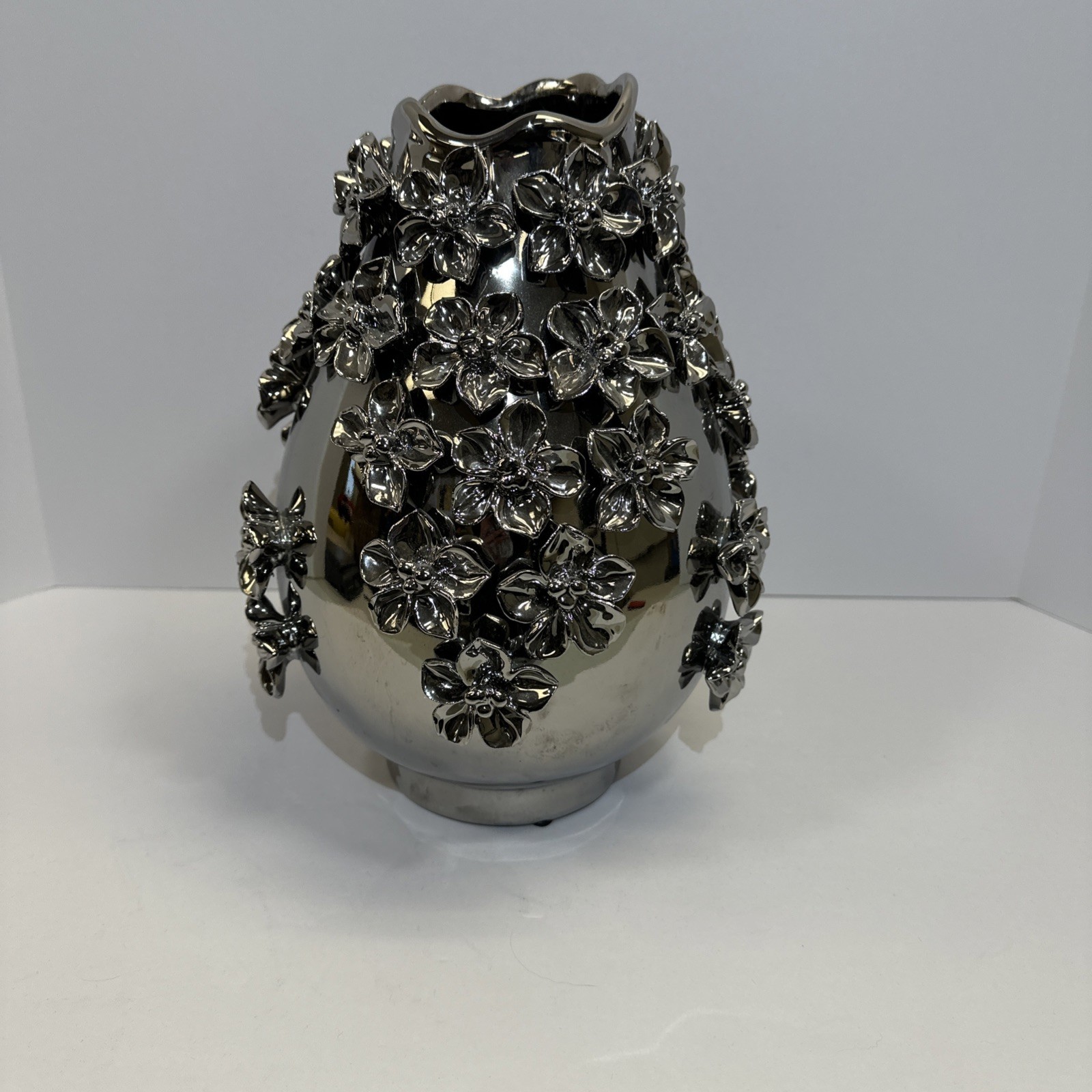 Rare Vintage Pier 1 Vase Silver Coated Dogwood Petals 3D 12” Cottagecore