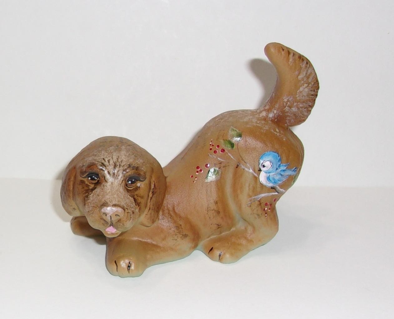 Fenton Glass Jadeite Baby Bluebird Natural Puppy Dog Figurine Ltd Ed #5/17 Kibbe