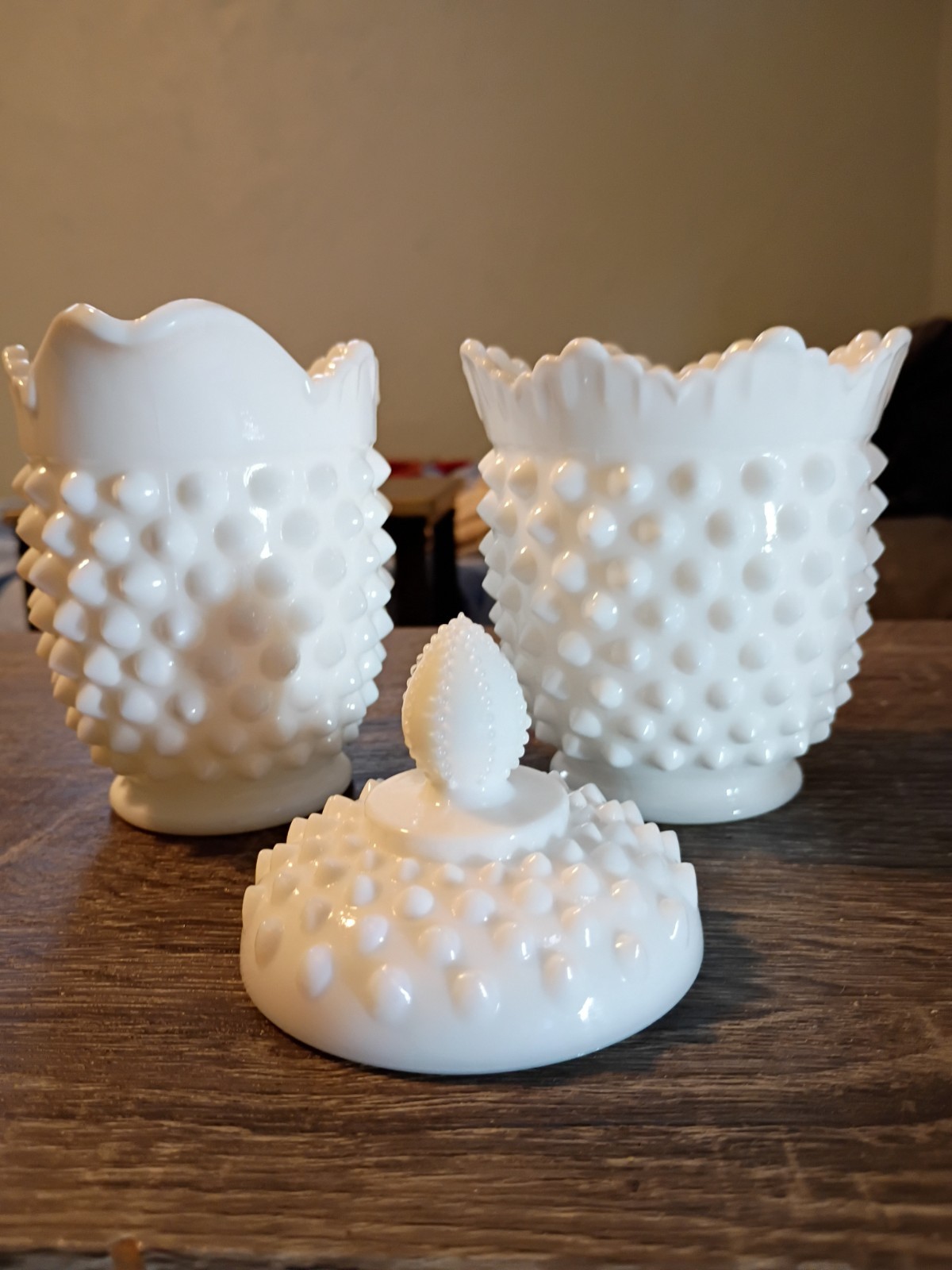 Antique FENTON Hobnail Milkglass Lot 2 With 1 Lid
