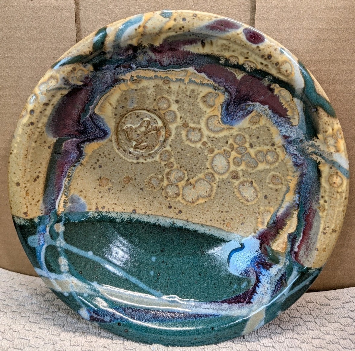 Teresa Bowen Signed Studio Art Pottery Set of 2 – Teal Purple Speckled Glaze…