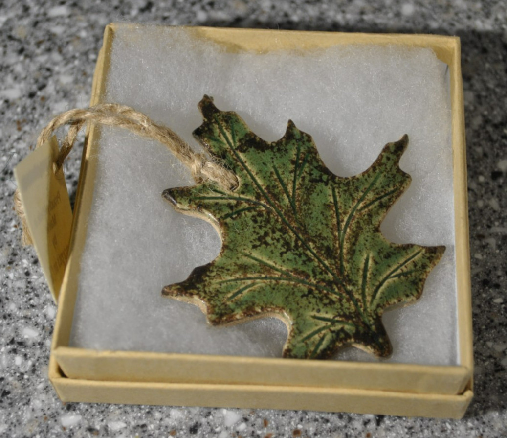 Handmade Clay Pottery Maple Leaf Ornament Handmade Green/Brown Nature NWT