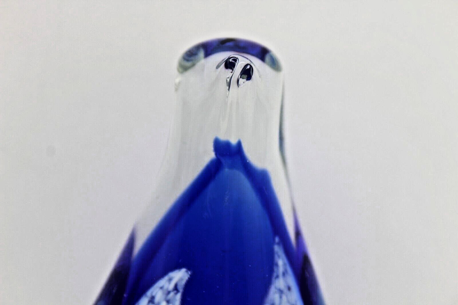 Penguin Art Glass Paperweight 3-D Figurine Cobalt Blue Clear4 Inches