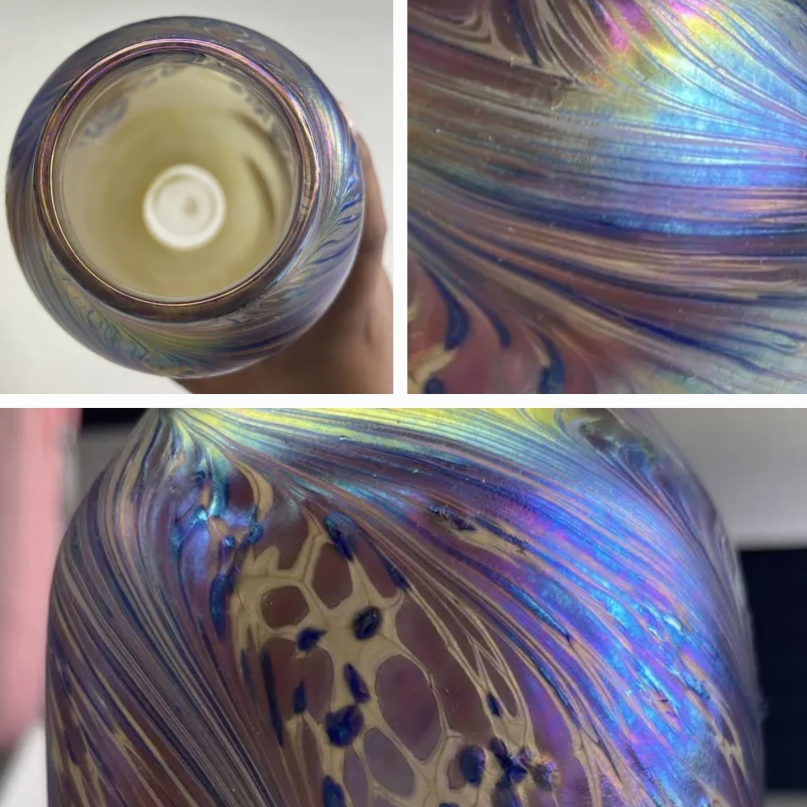 Vintage Signed Hand Blown Iridescent 9″ ArtGlass Vase Nuance|New Orleans Studios