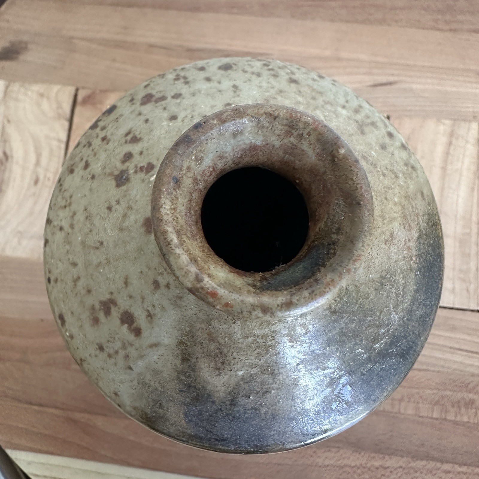 VTG 90s Artisan Pottery Bud Vase Stoneware 4.5 Inch Spotted Earth Tones Signed