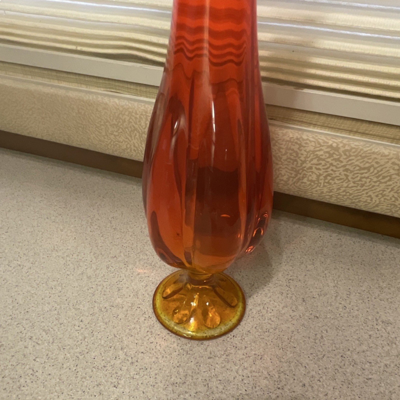 Viking 6 Petal Swung vintage glass Vase w/ Amber Base, 15.75 inches