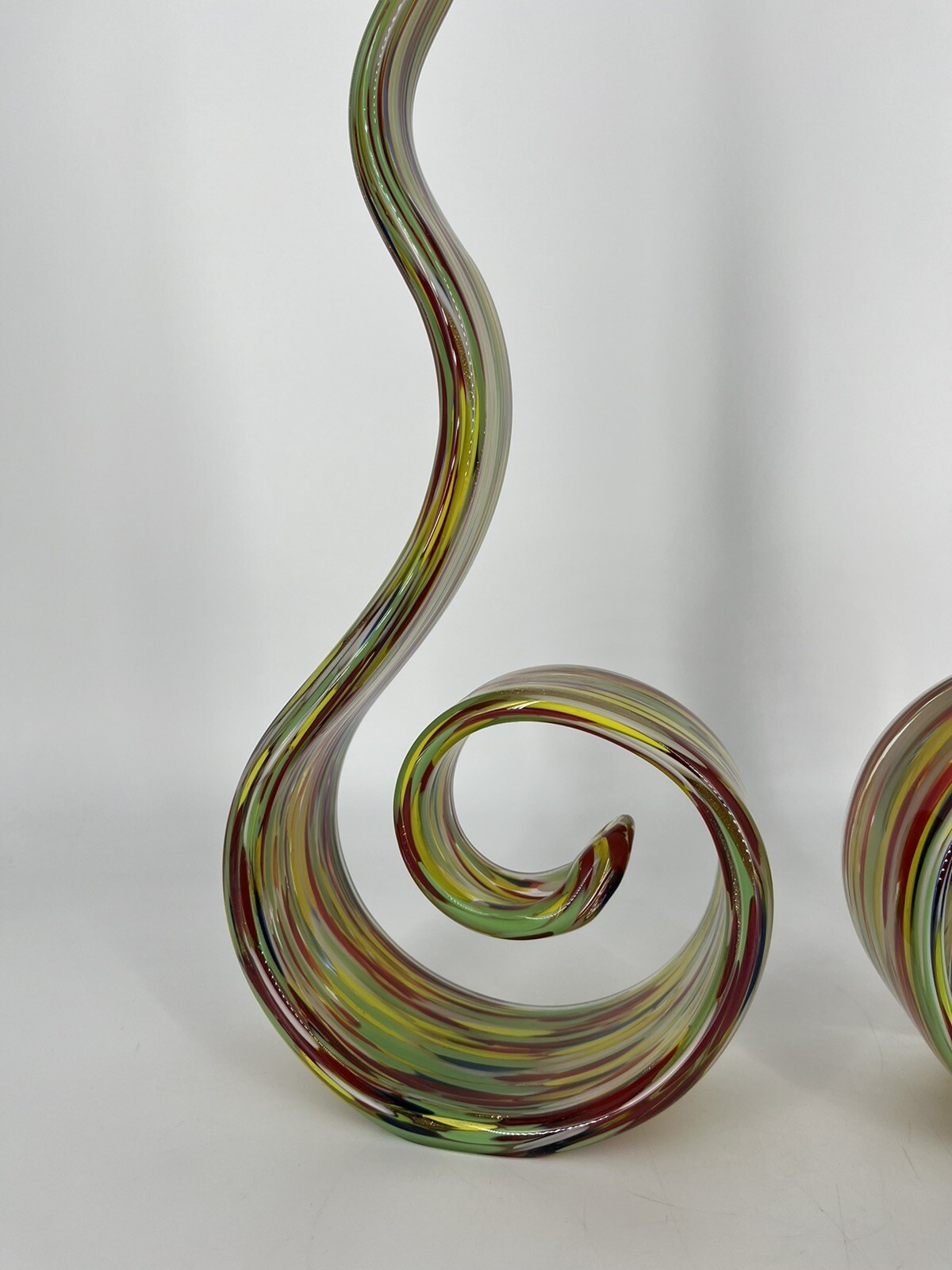 Murano Style Multi Colored Twisted Wavy Abstract Art Glass 16” Spiral Figurine