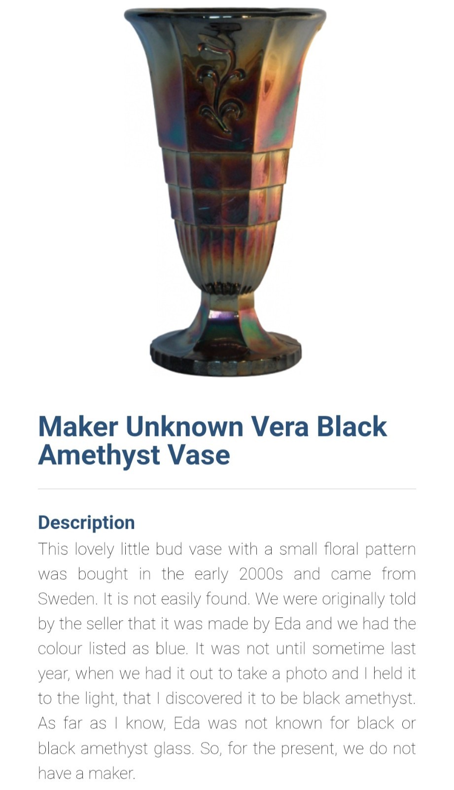 Black Amethyst Glass Vases with Floral Pattern, Decorative Pair from Sweden
