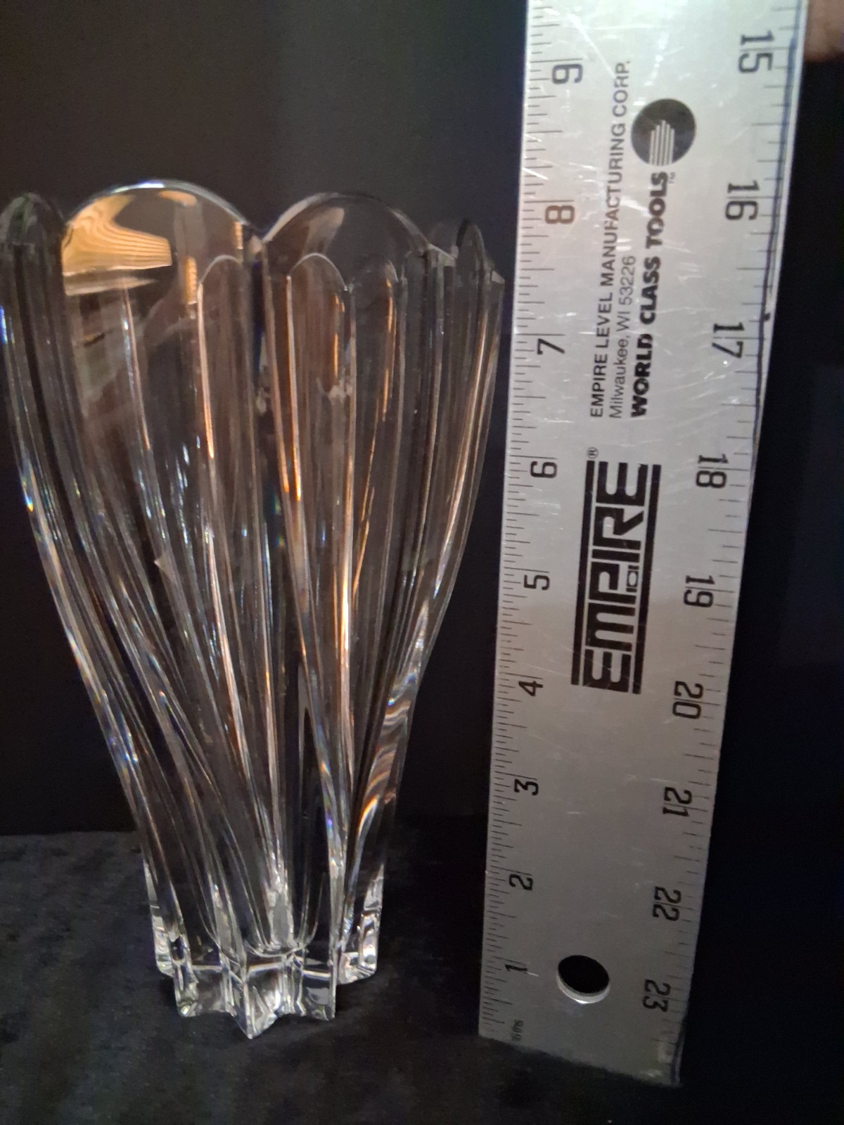 Marquis by Waterford VASE, Crystal Glass, 8 inches Tall. Stamped, Clear, Swirl